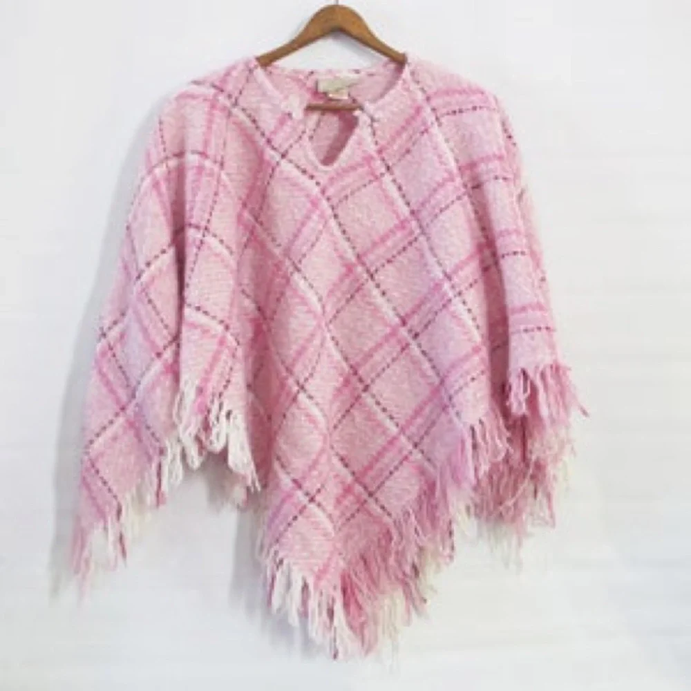 Boyne Valley Weavers Irish Alpaca Wool Plaid Fringe Poncho One Size - Picture 1 of 9